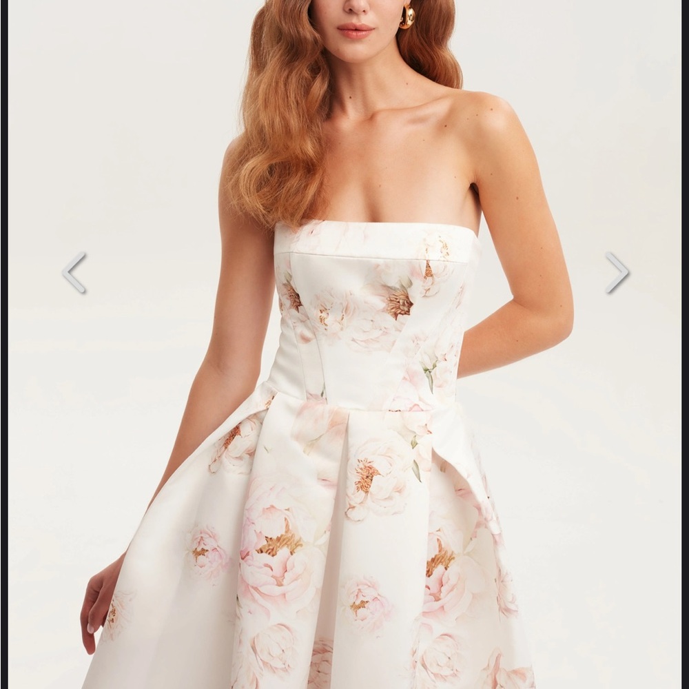 Milla Dress - Pink peony corset midi, Garden of Eden